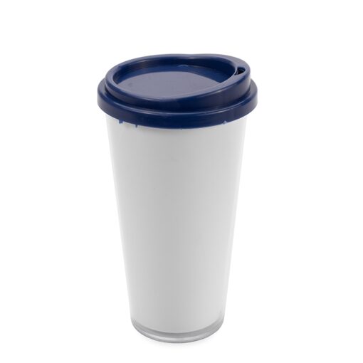 Copo Personalizado Para Empresas Plástico Duplo 400Ml - branco com detalhes em azul