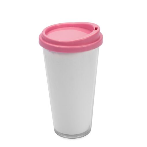 Copo Para Brindes Plástico Duplo 400Ml - branco com detalhes em rosa