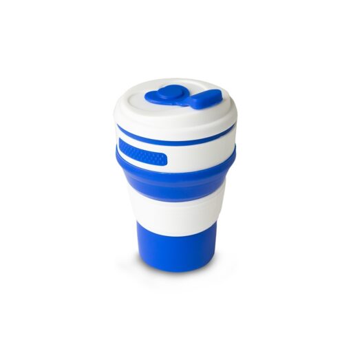 Copo Promocional Retrátil De Silicone 350Ml - branco com detalhes em azul