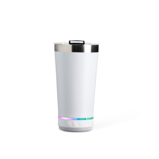 Copo Promocional Térmico 400Ml Com Caixa De Som - branco com detalhes em inox