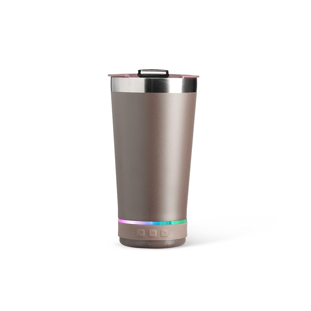 COPO TÉRMICO 400ML COM CAIXA DE SOM SPX-18749B NA COR MARROM