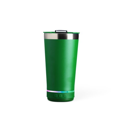 Copo Personalizado Para Empresas Térmico 400Ml Com Caixa De Som - verde com detalhes em inox