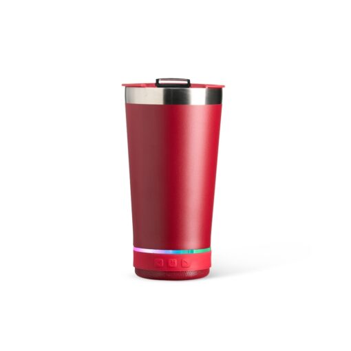 Copo Com Logo Térmico 400Ml C/ Caixa De Som - vermelho com detalhes em inox