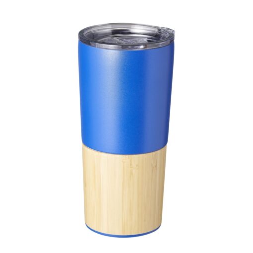 Copo Personalizado Térmico Bambu 600Ml - azul com detalhes em madeira