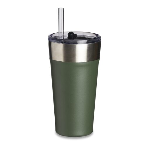 Copo Promocional Térmico C/ Canudo 500Ml - verde com detalhes em inox