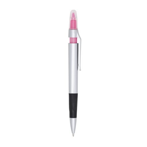 Caneta Com Logo Plástica C/ Marca Texto na cor rosa