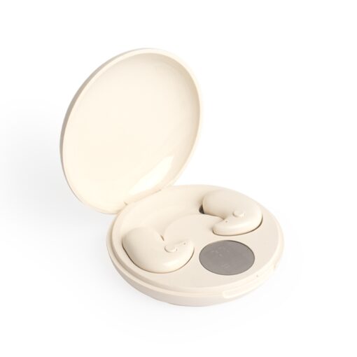 Fone Para Brindes De Ouvido Bluetooth Com Case Carregador na cor bege