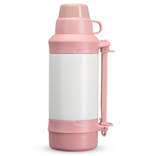 Garrafa Personalizada Térmica 1,25L - branco com detalhes em rosa