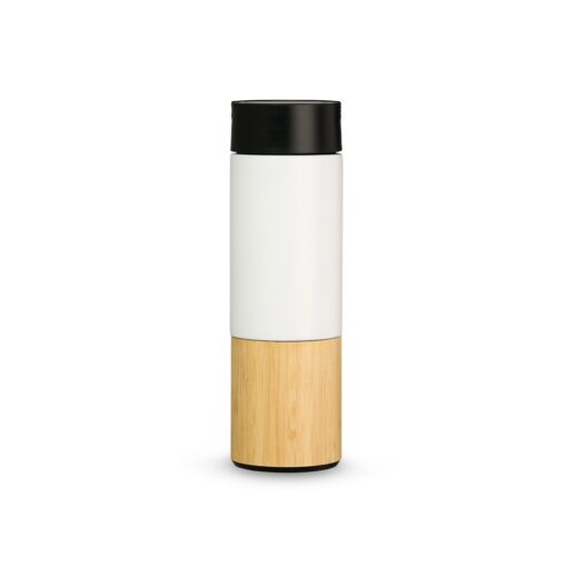 Garrafa Personalizada Inox 420Ml - Branco/Bambu