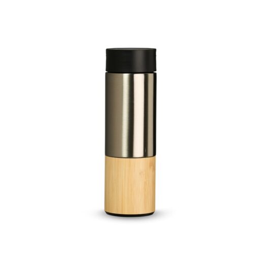 Garrafa Personalizada Inox 420Ml - Inox/Bambu