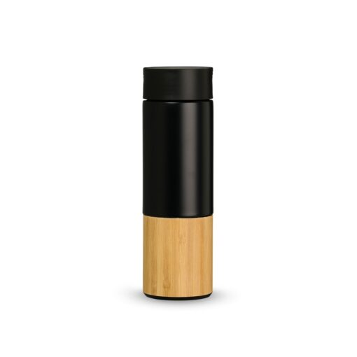 Garrafa Personalizada Inox 420Ml - Preto/Bambu