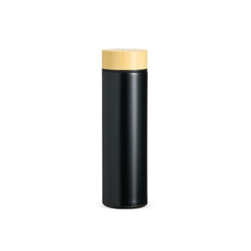 Garrafa Personalizada Inox 450Ml - Preto/Madeira