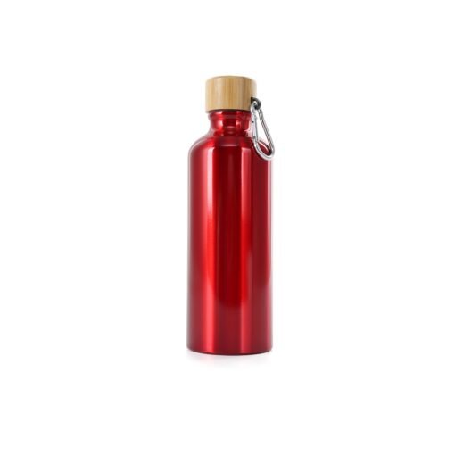 Garrafa Personalizada Alumínio 500Ml - Vermelho/Madeira