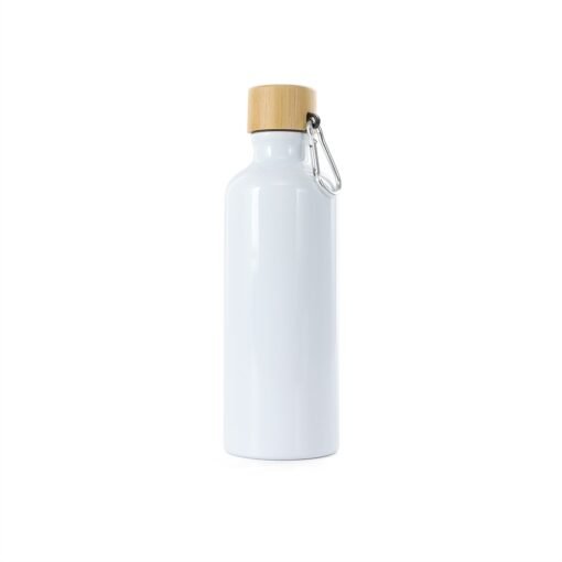 Garrafa Personalizada Alumínio 500Ml - Branco/Madeira