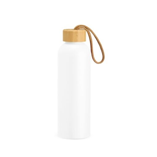 Garrafa Personalizada Alumínio 800Ml - Branco/Bambu