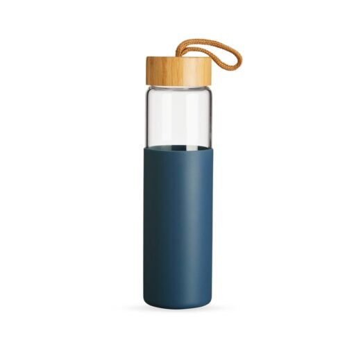 Garrafa Personalizada Para Empresas Em Vidro Borossilicato 750Ml - transparente com detalhes em azul