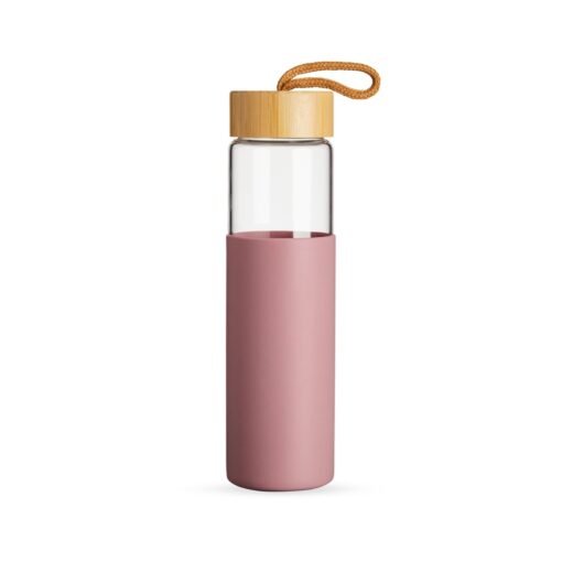 Garrafa Personalizada Em Vidro Borossilicato 750Ml - rosa com detalhes em transparente