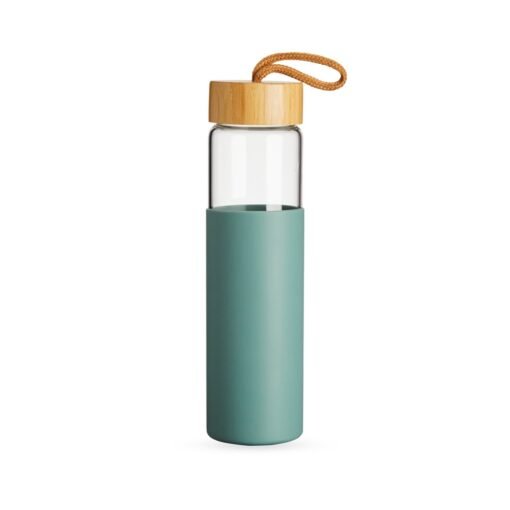 Garrafa Com Logo Em Vidro Borossilicato 750Ml - verde com detalhes em transparente