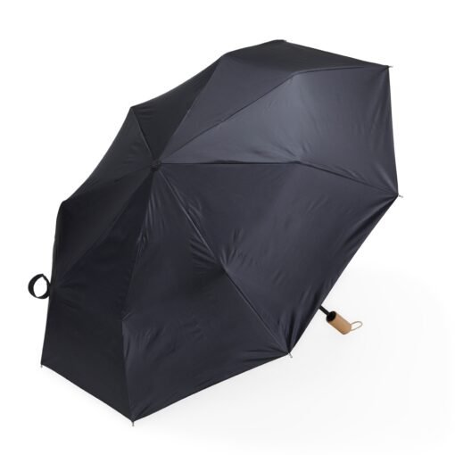 Guarda-Chuva Com Logo Manual Com Proteção Uv - preto com detalhes em madeira