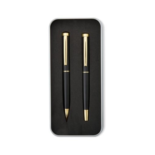 Kit Caneta Personalizado - Preto/Dourado | Brindes Brasil