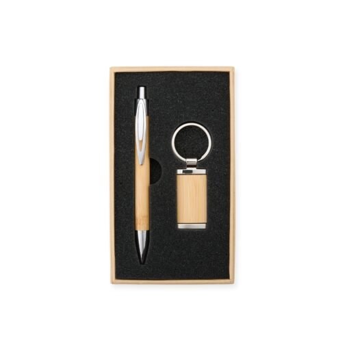 Kit Caneta Personalizado Bambu - Preto | Brindes Brasil