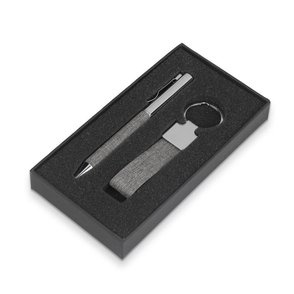 KIT CANETA E CHAVEIRO RPET SPX-15168-CIN NA COR CINZA