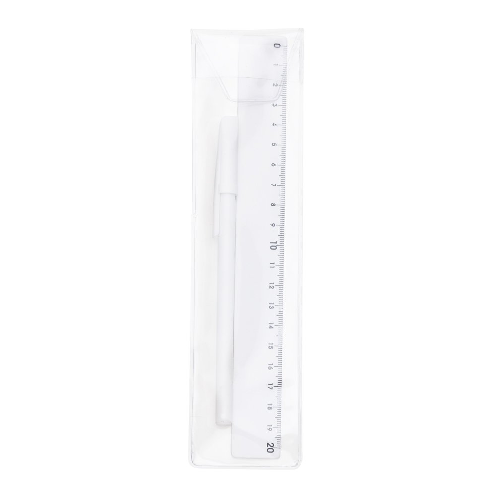 KIT REGUA PLASTICA E CANETA PLASTICA C/ TAMPA  SPX-11826 NA COR BRANCO