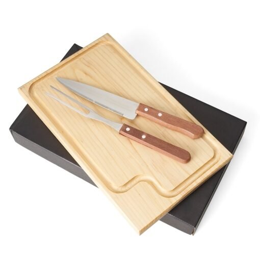 Kit Churrasco C/ 3Pç Cx Kraft Madeira E Inox