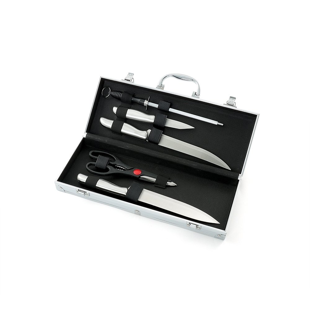 KIT CHURRASCO C/ 5 PEÇAS NA MALETA SPX-01345 NA COR PRATA