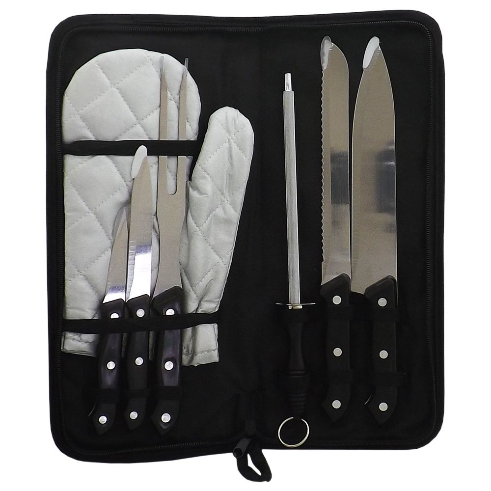KIT CHURRASCO C/ 7 PEÇAS CABO PRETO  SPX-12071 NA COR PRETO