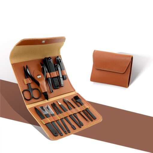 Kit Manicure Personalizado Couro Sintético - Marrom/Preto