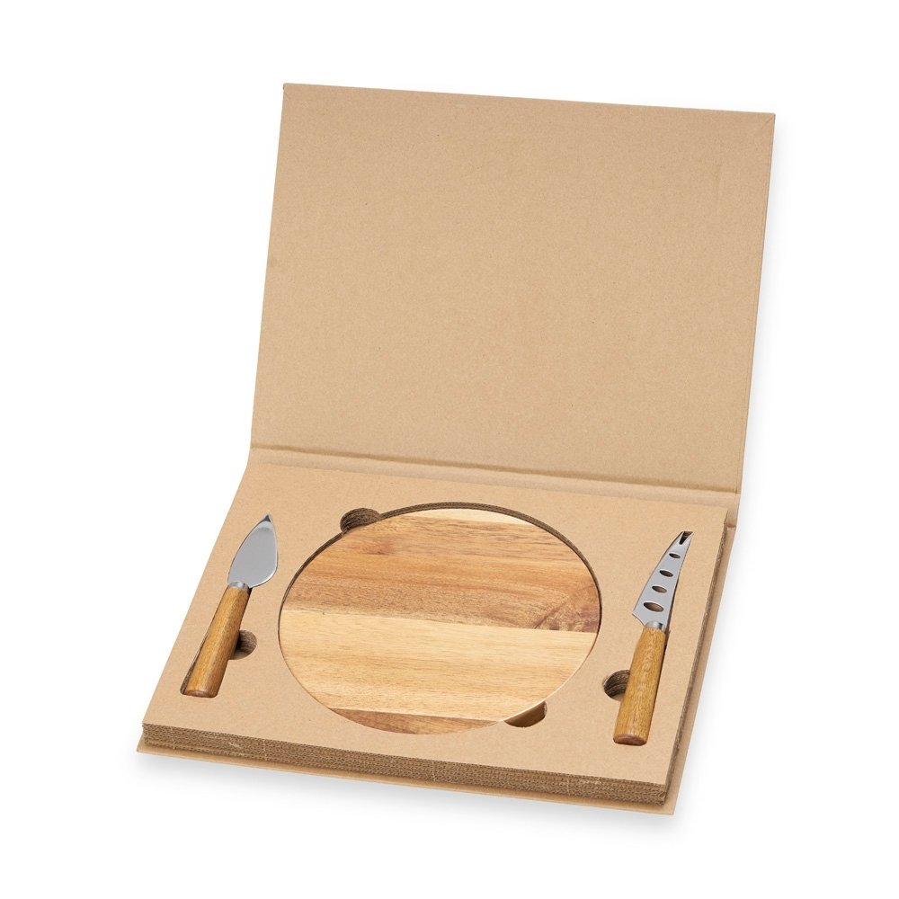 KIT QUEIJO 2 PEÇAS + TÁBUA REDONDA SPX-18631 NA COR MADEIRA