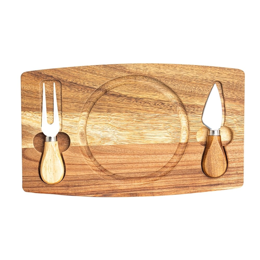 KIT QUEIJO 2 PÇS + TÁBUA REDONDA  SPX-18628 NA COR MADEIRA