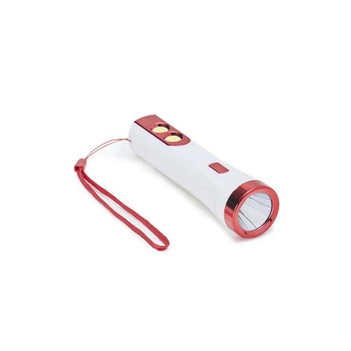 Lanterna Personalizada Recarregável - branco com detalhes em vermelho