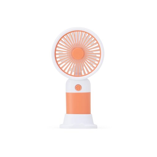 Mini Ventilador Recarregável | Personalização Com Logo - branco com detalhes em laranja