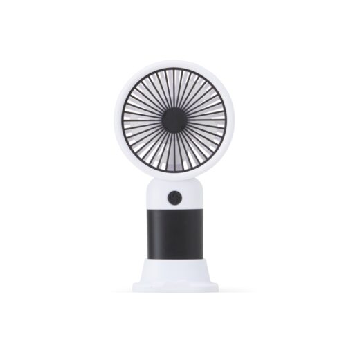 Mini Ventilador Recarregável | Brinde Personalizado - branco com detalhes em preto