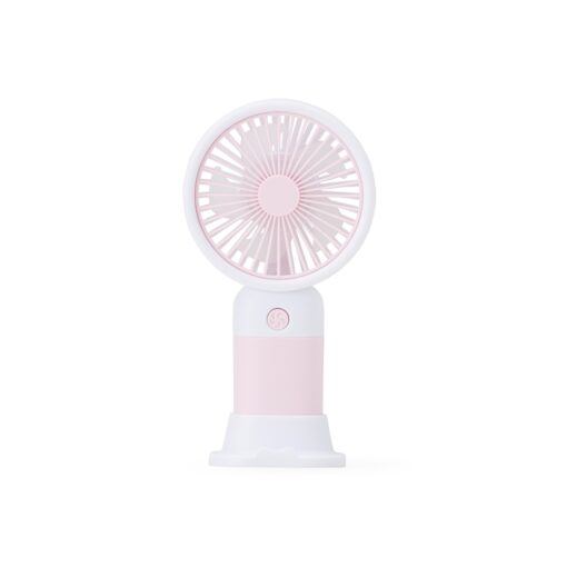 Mini Ventilador Recarregável | Brinde Corporativo - branco com detalhes em rosa