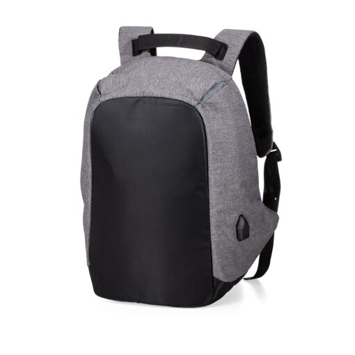 Mochila Personalizada Anti-Furto USB 24L - cinza com detalhes em preto
