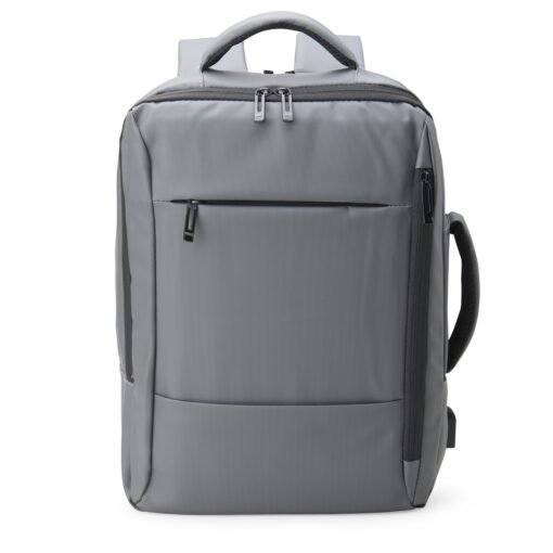 Mochila Personalizada Couro Sintético USB 25L - cinza com detalhes em amarelo