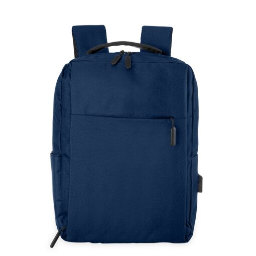 Mochila Promocional De Nylon USB 20L - azul com detalhes em preto