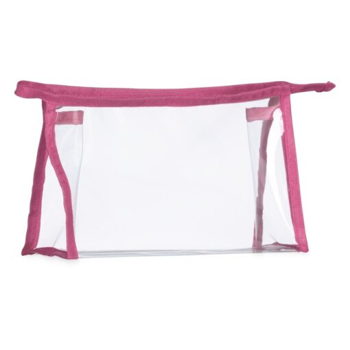 Necessaire Personalizada Plástica - transparente com detalhes em rosa