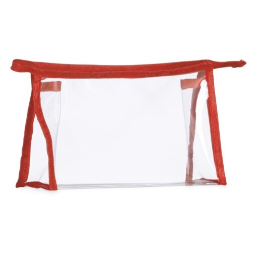 Necessaire Personalizada Plástica - transparente com detalhes em vermelho