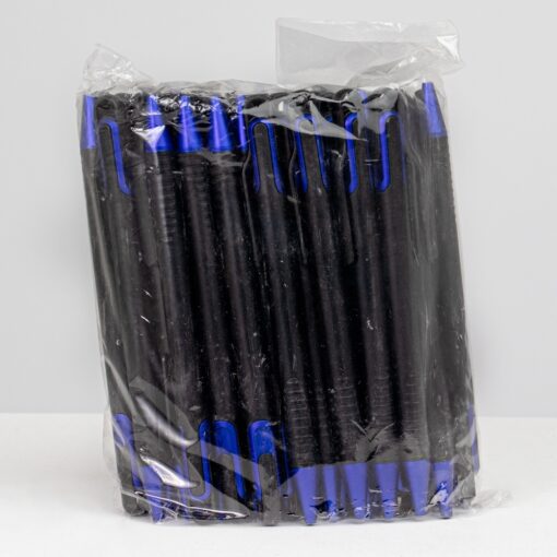 Pacote C/ 50 Pçs Caneta Plástica | Brinde Personalizado - preto com detalhes em azul