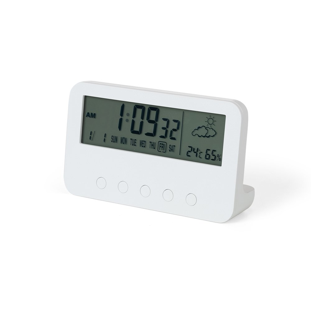 RELÓGIO DESPERTADOR C/ MEDIDOR DE TEMPERATURA E UMIDADE SPX-04068 NA COR BRANCO