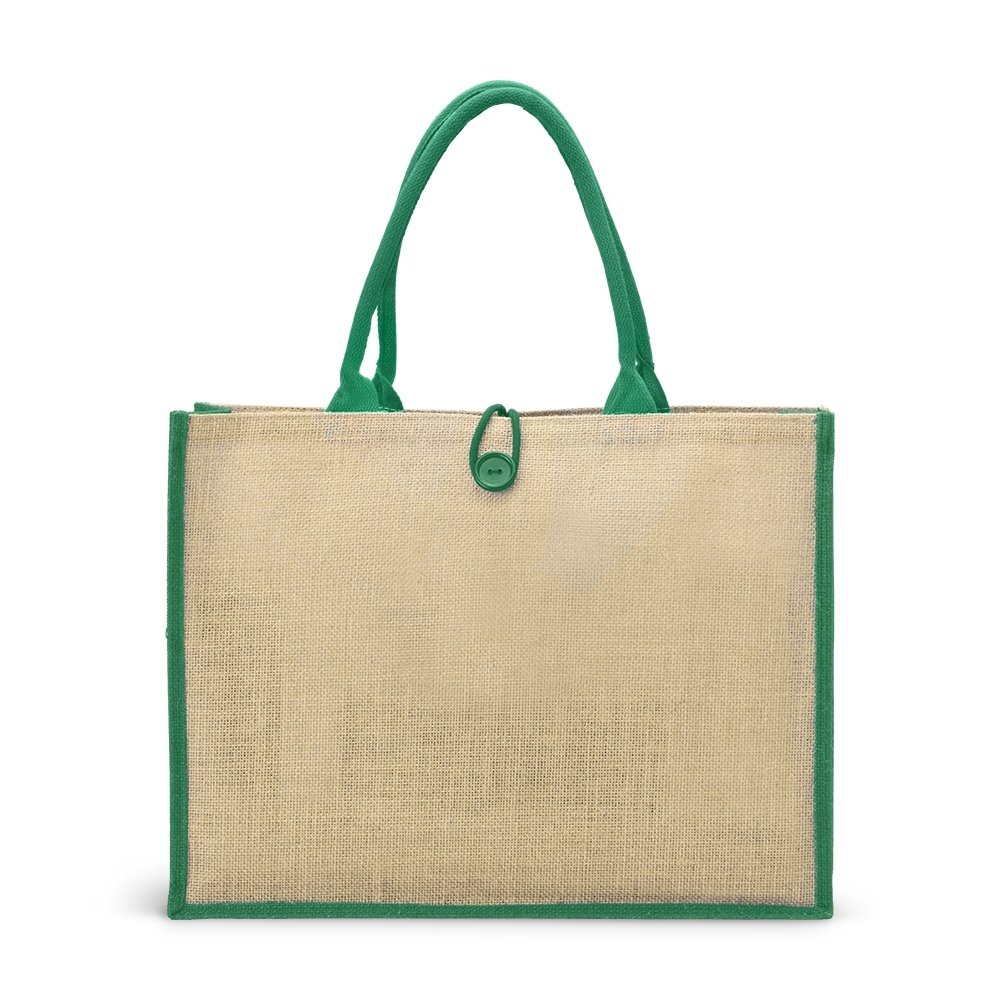 SACOLA DE JUTA COM BOTÃO SPX-18842-VD NA COR VERDE