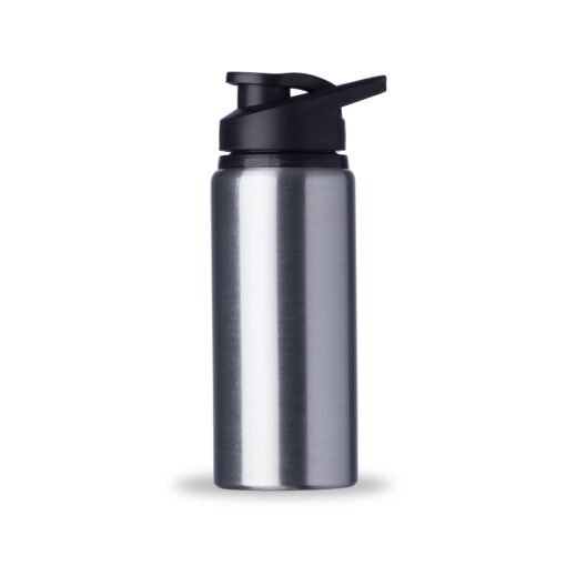 Squeeze Personalizado Alumínio 650Ml - prata com detalhes em preto
