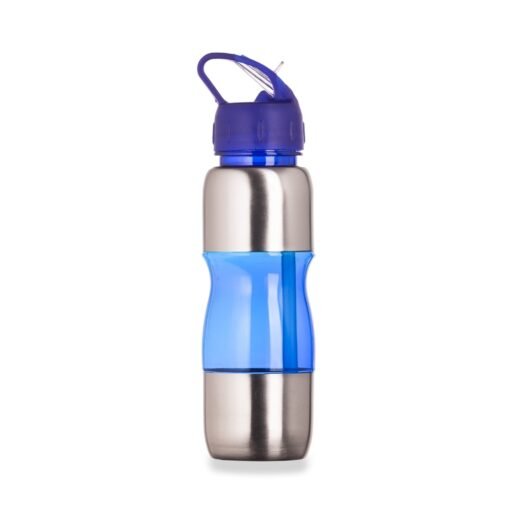 Squeeze Personalizado Alumínio 600Ml - azul com detalhes em inox