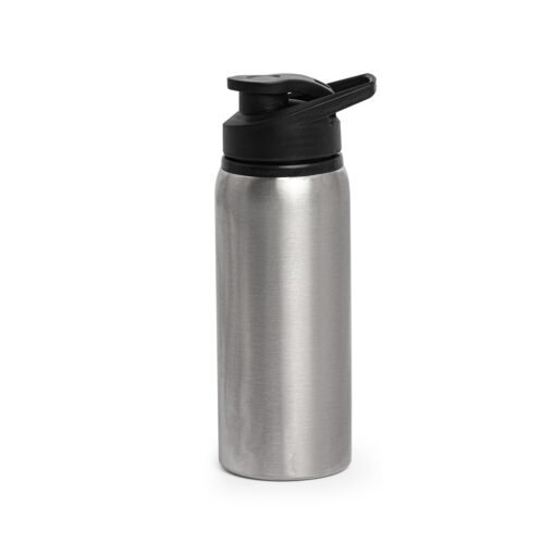 Squeeze Personalizado Alumínio 650Ml - inox com detalhes em preto