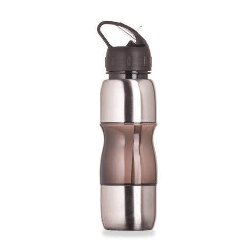 Squeeze Com Logo Alumínio 600Ml - inox com detalhes em preto