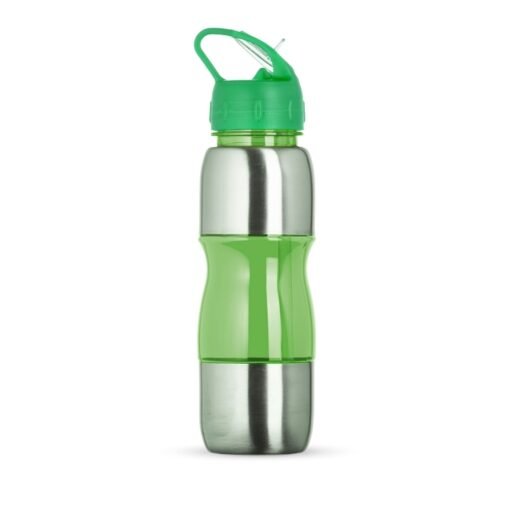 Squeeze Promocional Alumínio 600Ml - inox com detalhes em verde